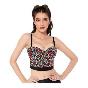 Charmian Jewel Embellished Strapless Corset Bustier Top Black 2XL